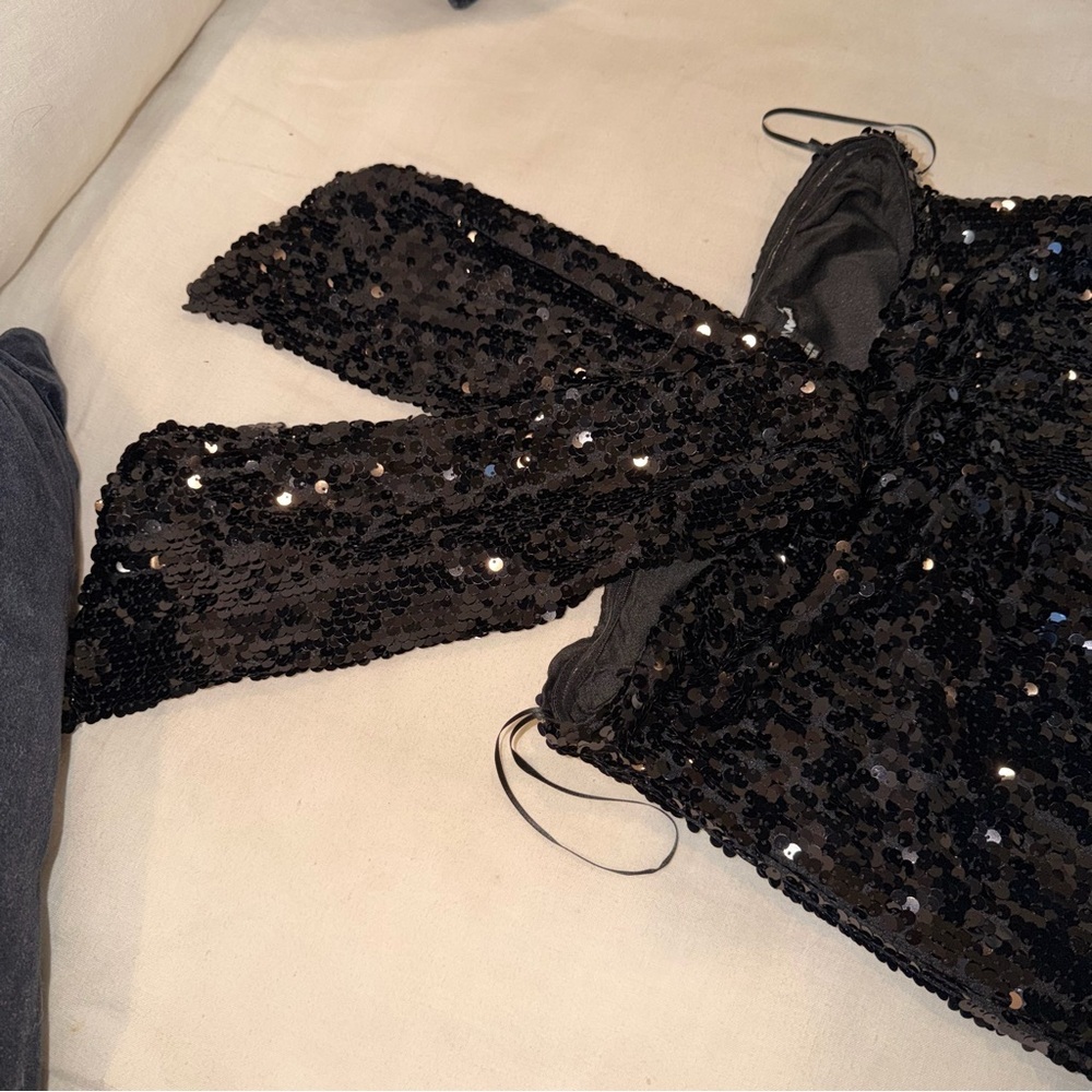Fashion Nova Black Sequin Pants High Rise Party Club Festival Glam S Night Out - Picture 4 of 12